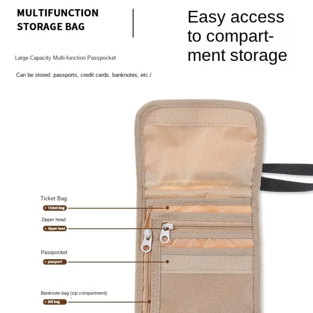 Travel Accessories Travel Wallet Nylon Khaki Black Passport Wallet Zipper Passport Protective Cover Travel Neck Pouch
