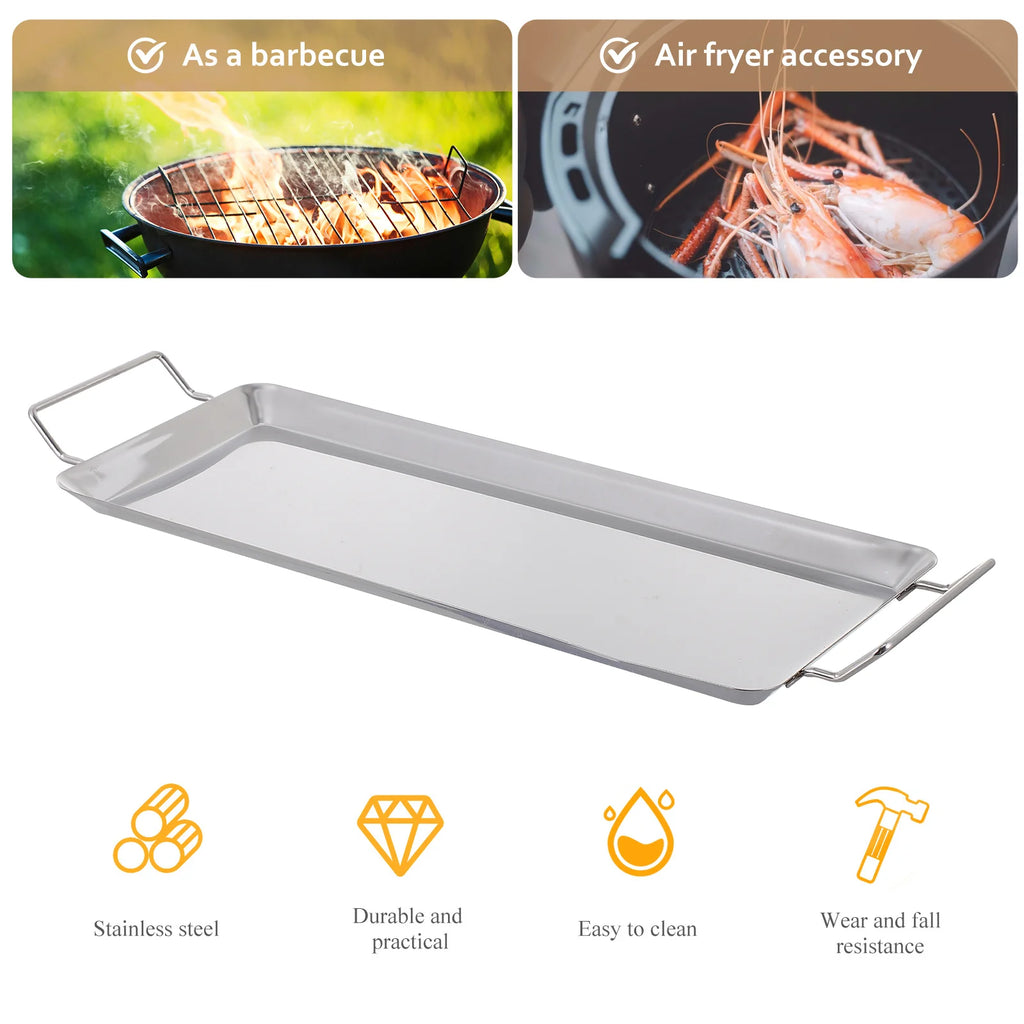 Extra Thick Stainless Steel Roasting Pan NonStick BBQ Grill Plate Home Outdoor Thermal Conductive Baking Tray For Barbecue Fish