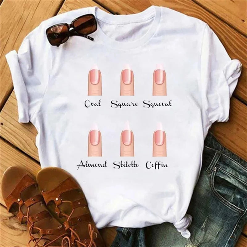 Cartoon Plus Size T-Shirt Women Fashion New Graphic Finger Nail Cute Printed Top Female Tee Shirt Ladies Clothes T-shirts