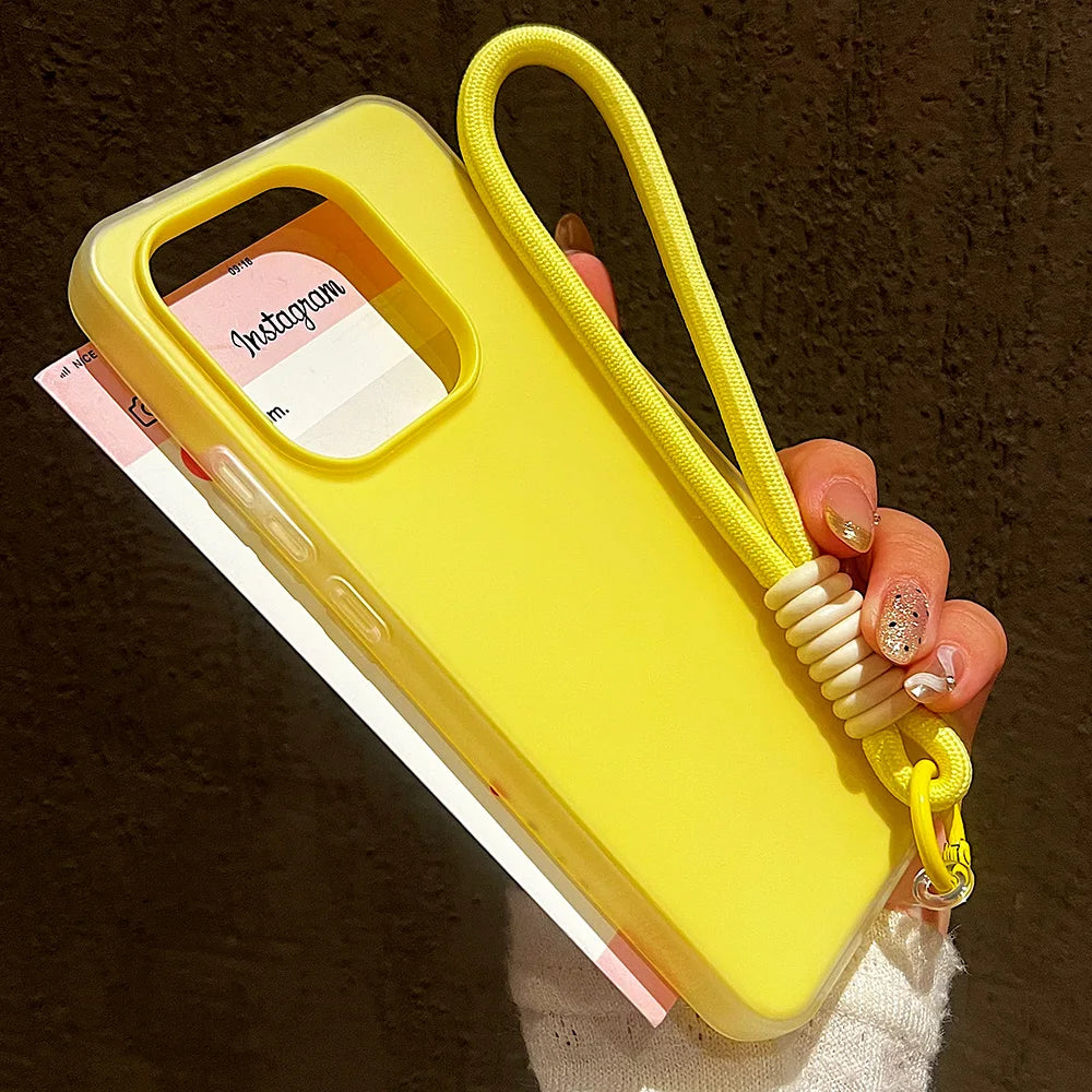 Luxury With Lanyard Matte Candy Phone Case For Xiaomi Redmi Note 15 14 Pro Plus 5G 13 12 12S 11 14C 13C Shockproof Bumper Cover