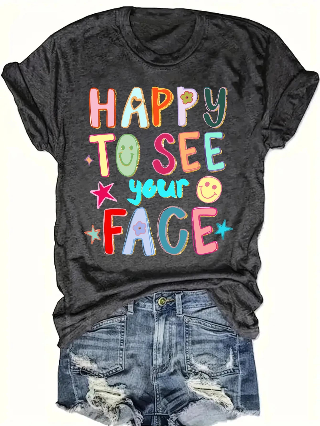 women's plus size tank top Happy To See Your Face Suitable for sports and daily wear Summer beach vacation top sleeveless casual