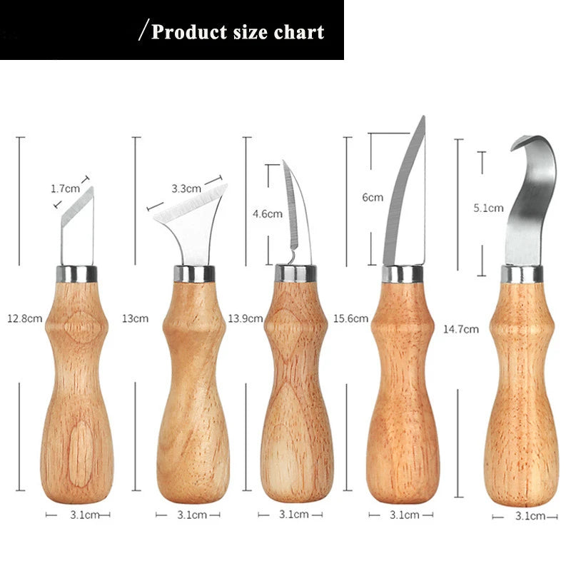 5PCS Wood Carving Knife Set Ergonomic Hook Chisel for Spoon Durable Sculptural Beginner Professional Tools