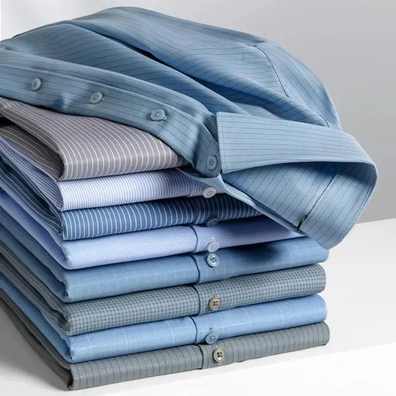 New Anti-Wrinkle Men Shirts Long Sleeves Dress Shirts For Men Slim Fit Camisa Social Business Blouse Plaid Striped Office Shirt