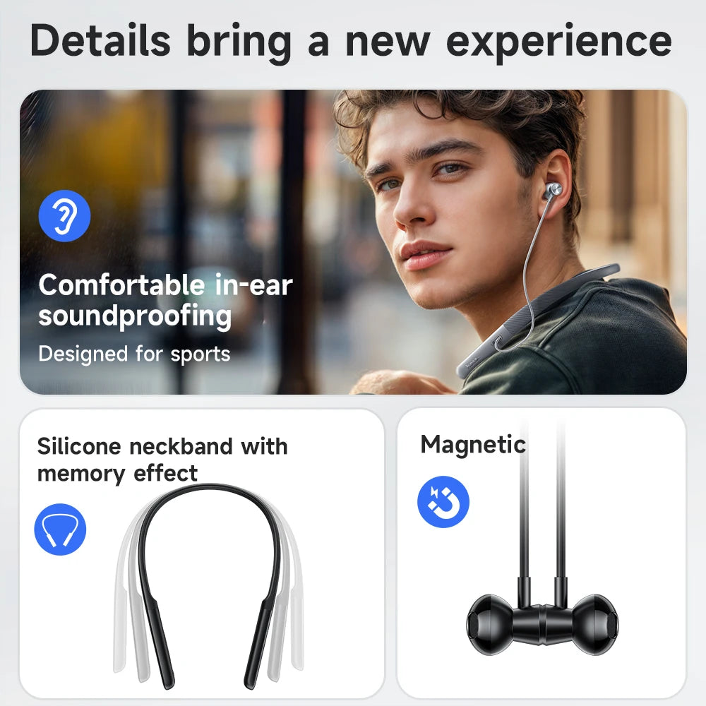 HOCO Comfortable Neckband Wireless Bluetooth 5.4 Earphone 14mm Speaker HiFi Stereo Audio Sports Earbuds Support For Smart Phone