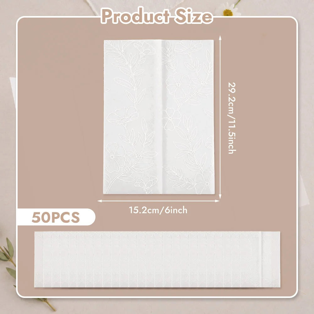 50pcs Pre-Folded Vellum Jackets - White Flower- Wedding Invitations Vellum Wraps - Full Bloom Design for Wedding, Baby Shower