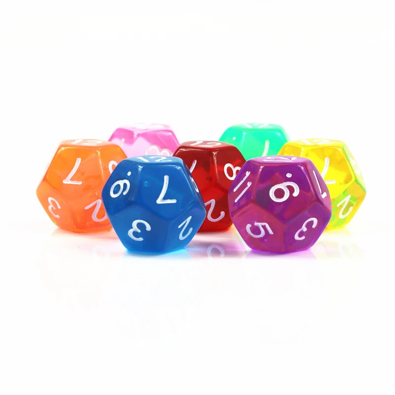 10Pcs 12 Sided Transparent Color Dice Set, Plastic D12 for Role Playing Board Games - Gaming Accessories
