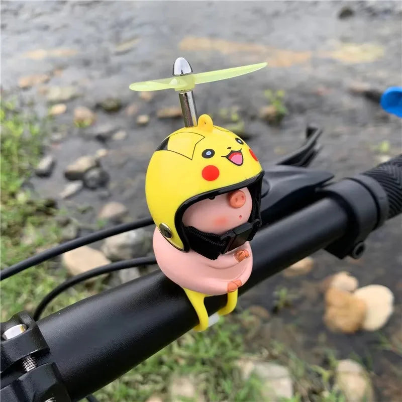 Pink Pig with Helmet Propeller Cute Little Wind-breaking Duck Road Bike Motor Helmet Riding Cycling Car Cute Ornament Decor