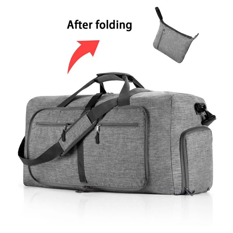 Fmeida 65L Duffle Bag with Shoes Compartment, Foldable Travel Duffel Bags for Men Women, Large Packable Travel Bag Water Repellent & Tear Resistant