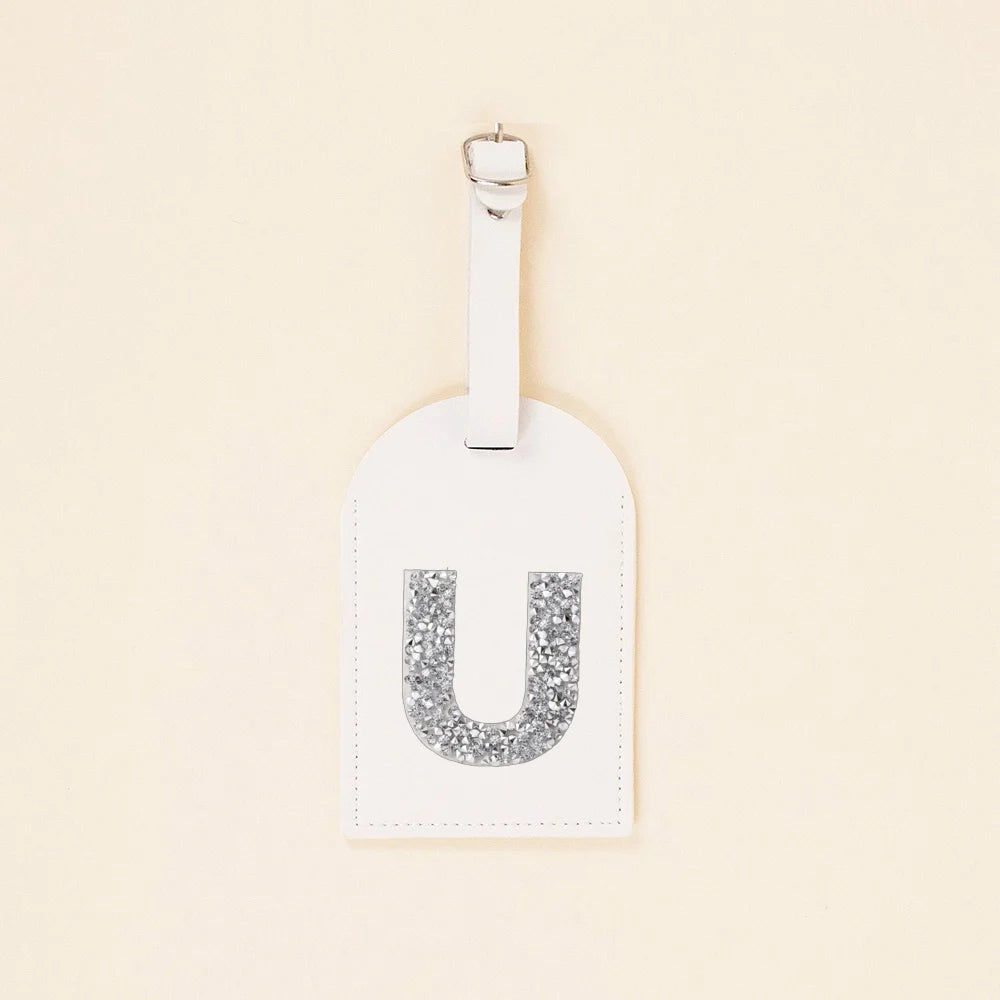 A-Z Rhinestone Monogram Leather Luggage Tag Suitcase Label Baggage Boarding Bag Tags Name ID Address Holder Travel Accessorie