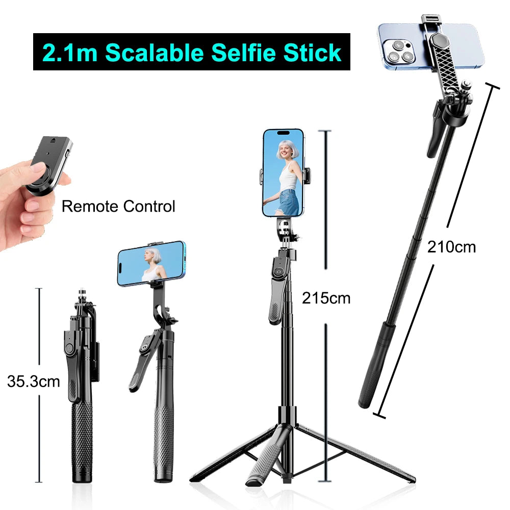 2.1m Scalable Selfie Stick with Tripod for Mobile Phone Action Camera Universal 1/4 Thread Handheld Stick with Bluetooth Shutter