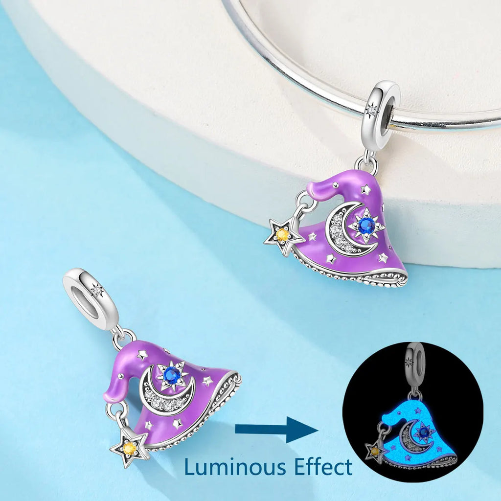 Original Charms Silver Plated Beads Fit Bracelets Charms Diy Women Gift Accessory Magic House Witch Heart Blue Crystal Pendant