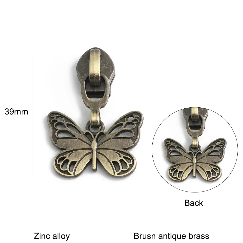 10/40/100PCS Owl/Dragonfly/Bee/Butterfly Shape 5# Nylon Zipper Sliders For Decorative Zipper Tab Bags Pocket Sewing Accessories