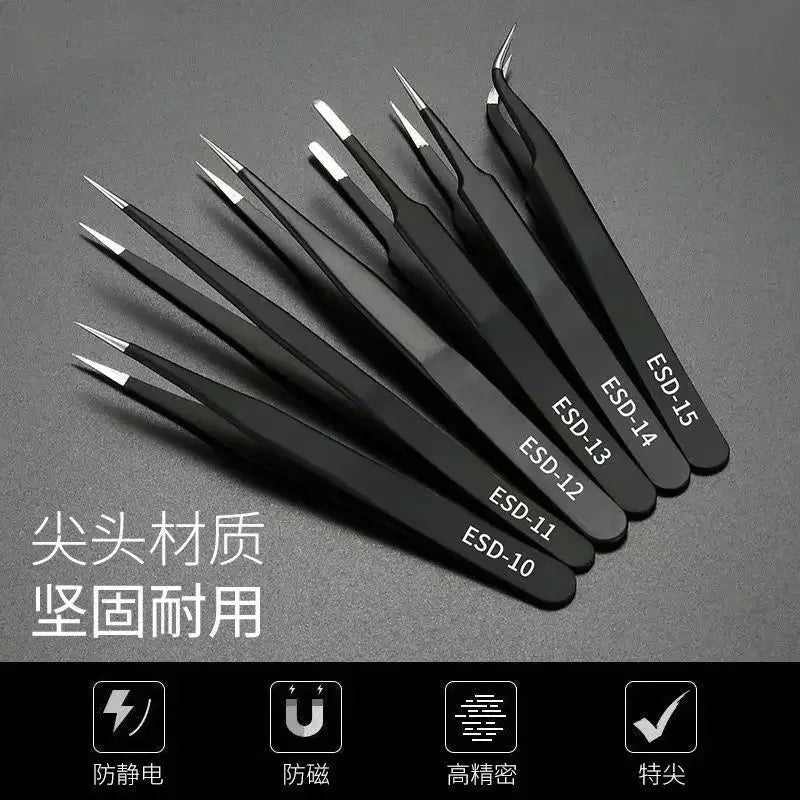 High precision small tweezers Anti static stainless steel pointed elbow tweezers Sewing machine maintenance clamp tweezers