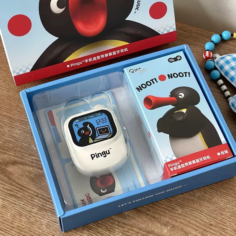 New Pingu Bluetooth Screen Headphones Custom Screen Dual Modes for Gaming and Music Bluetooth 6.0 Cute Phone Shape