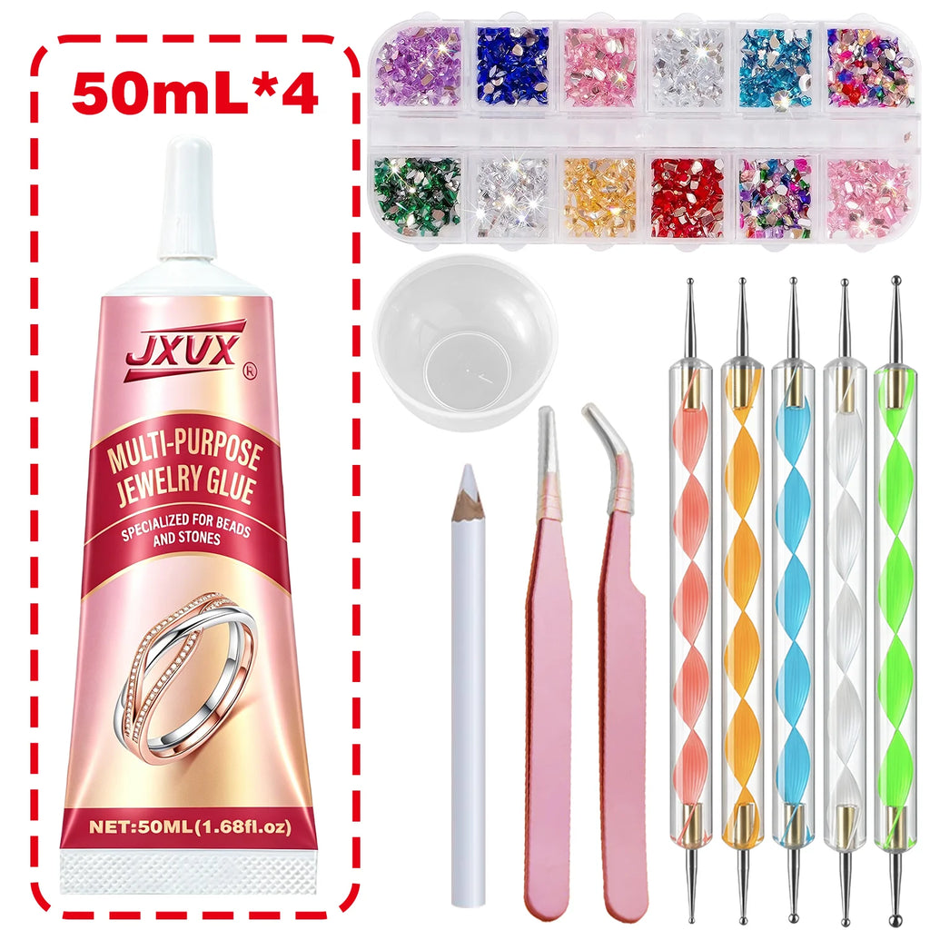 Jewelry Glue, 50ML Professional Grade Precise Applicator, Strong Instant Bond for Diamond Earrings, Rings,for Gemstones Metal.