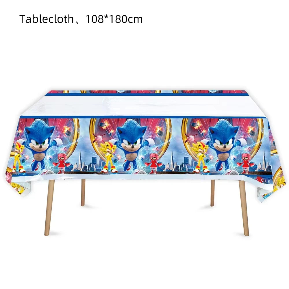 Sonic Birthday Party Supplies Hedgehog Action Figure Disposable Tableware Paper Plates Cup Knife Fork Spoon Baby Bath Toys