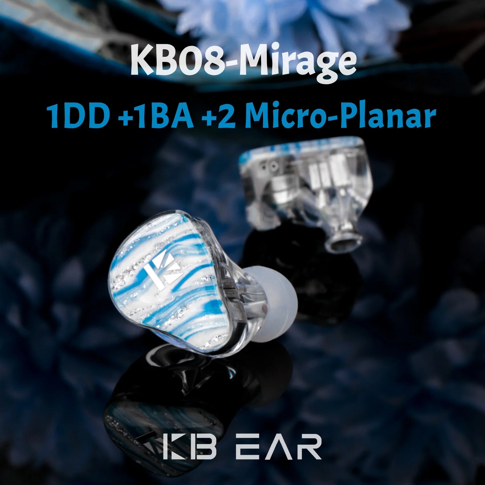 KBEAR KB08 Mirage IEMS in Ear Earphones 1 DD +1 BA +2 Micro-Planar Magnetic Drivers 10mm  Beryllium-Coated  Diaphragm