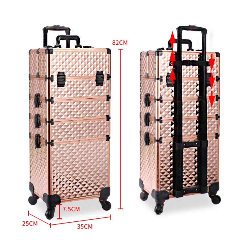 Professional Manicure Suitcases Travel Multilayer Large Capacity Makeup Valises Aluminium Luggage Trolley Tool Box Customized