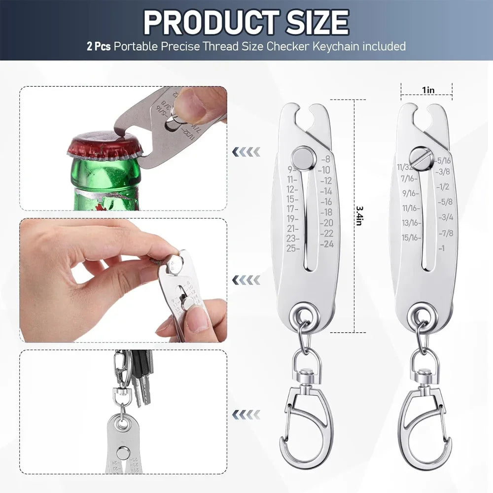 Precise Thread Size Checker Keychain Portable Caliper Gauge Metric/Imperial Hexagonal Nut Screw Thread Size Manual Measure Tools