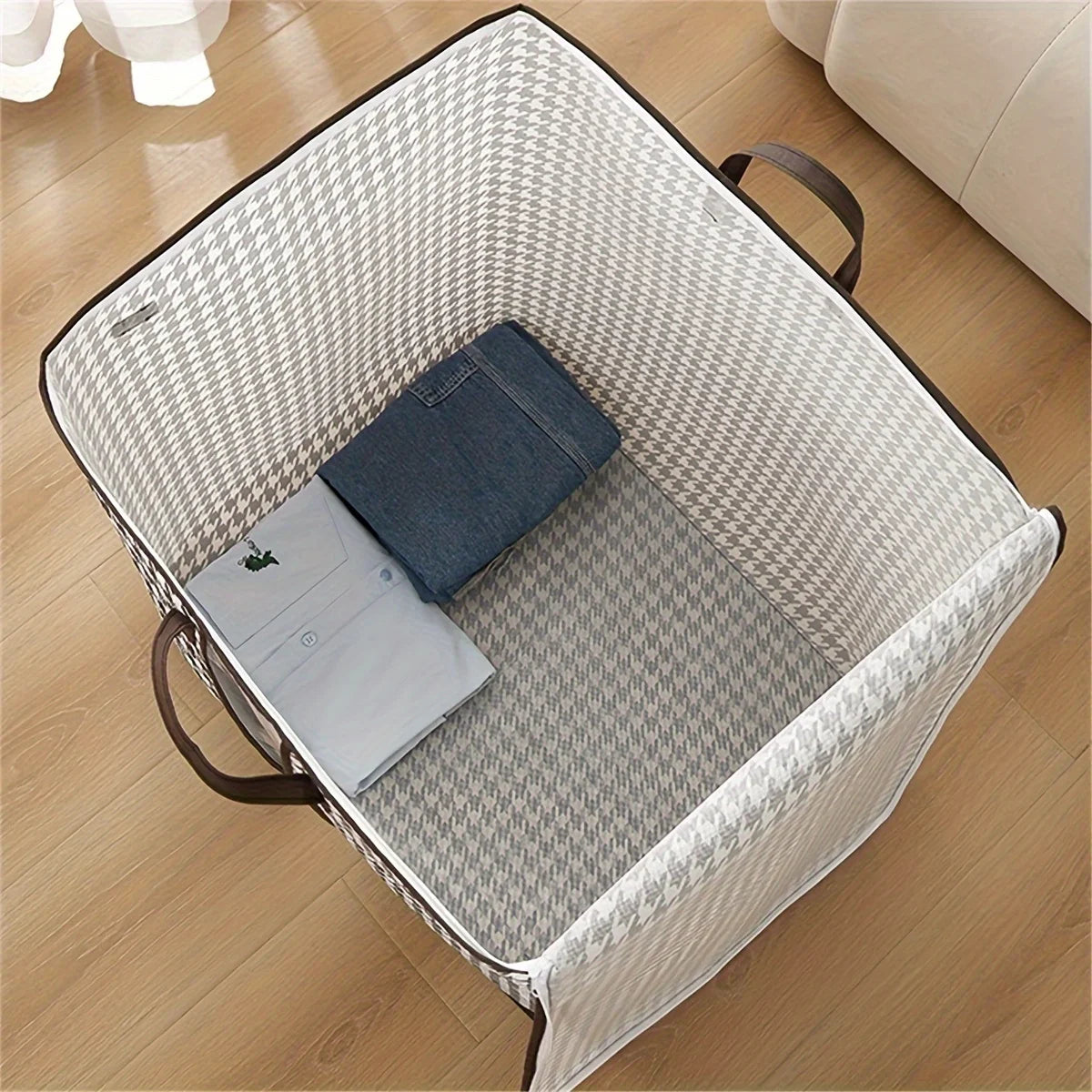 Houndstooth Storage Bag Large Capacity Folding Clothes Portable Wardrobe Sorting Clothes Storage Box With Handle For Bedding