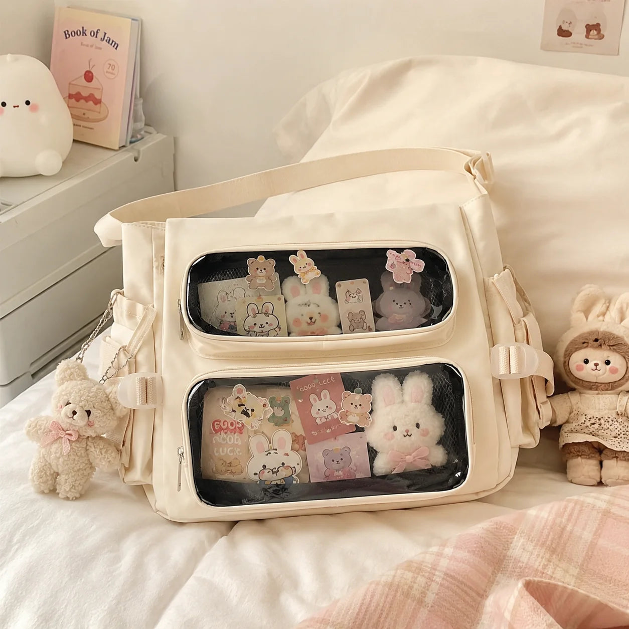 Kawaii Ita Bag Double Transparent Display Nylon Large Capacity Shoulder Crossbody School Tote Bag for Teenage Girls JK Style