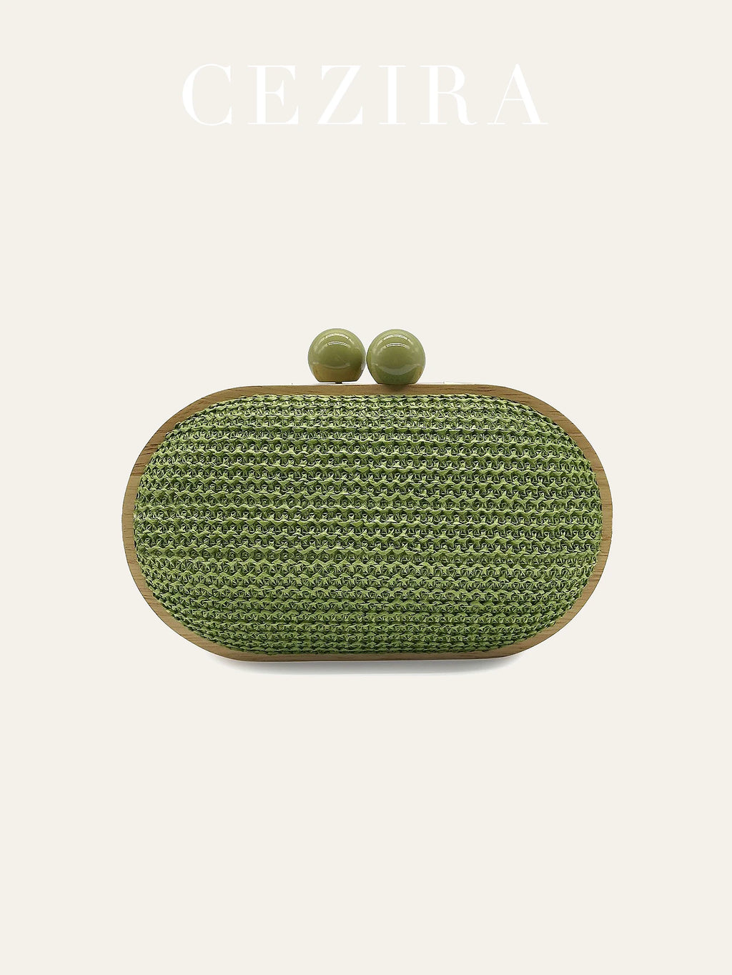 CEZIRA Women's Fashionable Straw Woven Clutch Wooden Frame Clip Closure Evening Bag Hard-case Long Chain Handbag Purse Holiday
