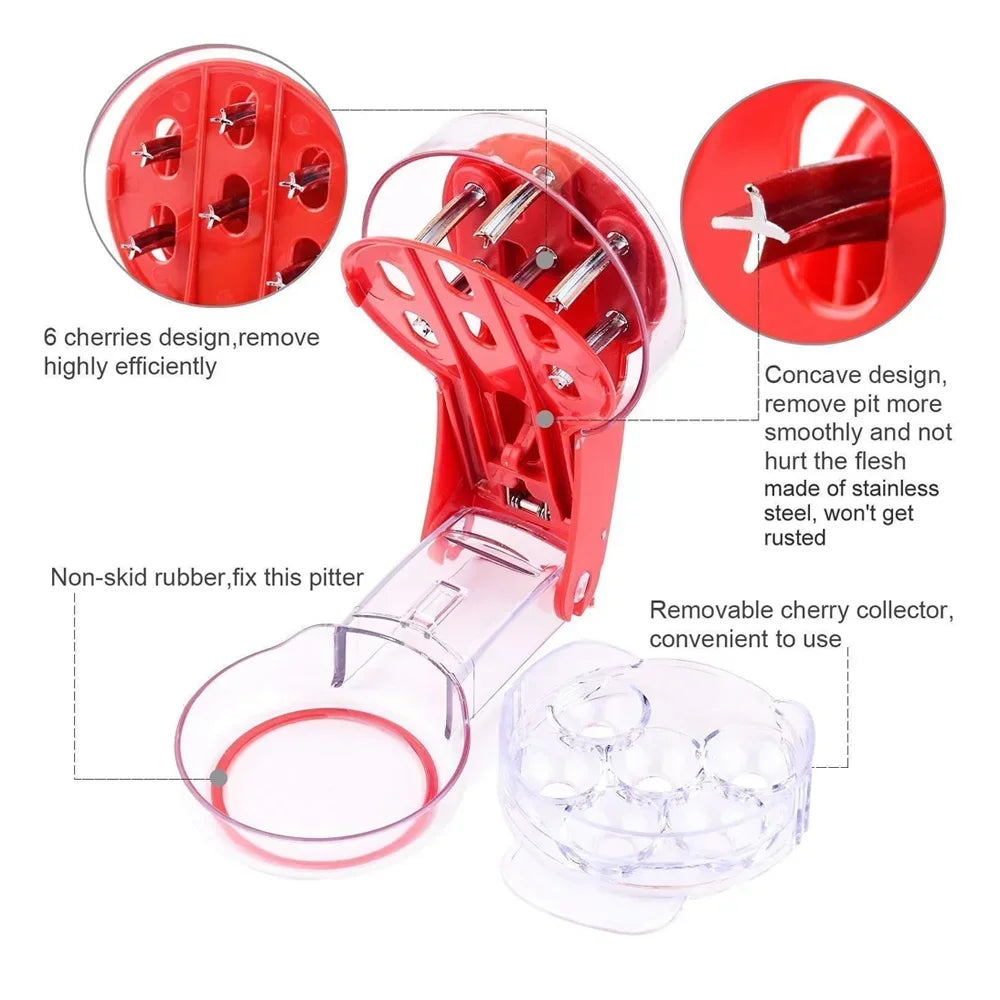 Cherry Pitter Stainless Steel Multiple Cherry Seed Extractor Remover Machine With Pits and Juice Container 6 Cherries Kitchen