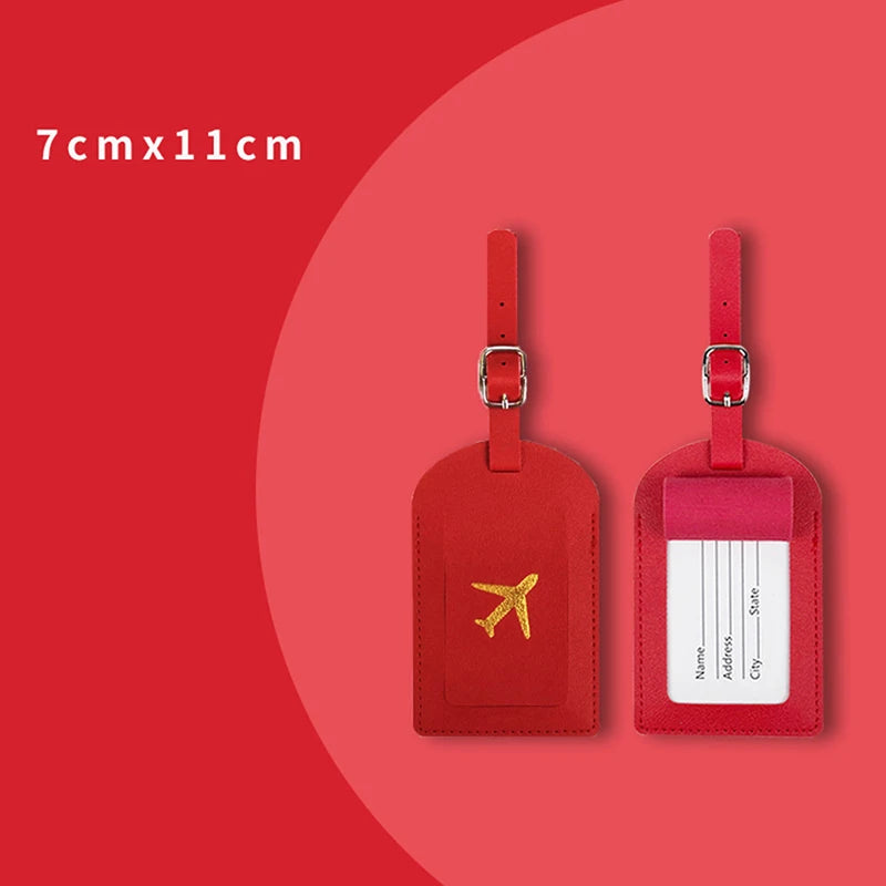 1pcs PU Leather Luggage Tag Name ID Labels Travel Suitcase Identifier Label Boarding Bag Tag Travel Accessories