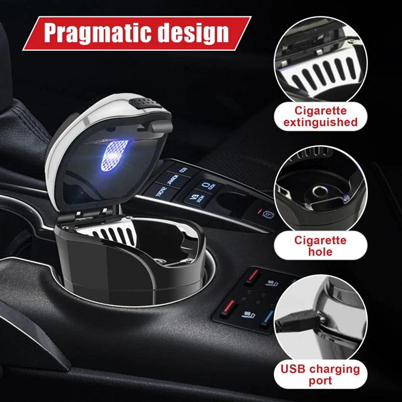 Car Ashtray With Lid, Detachable USB Rechargeable Cigarette Lighter With LED Light
