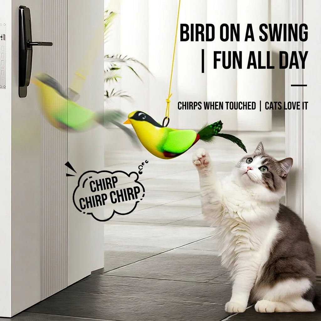 iLMH Indoor Interactive Birds Toy for Cat Chasing Teasing Toy Sounding Catnip Cat Teaser Toy Self-hilarity Wall Hanging Cat Toy