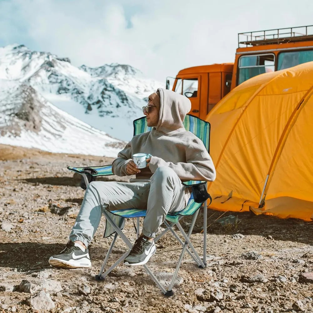 Portable Folding Outdoor Camping Chair with Arms Cup Holder Carry Bag