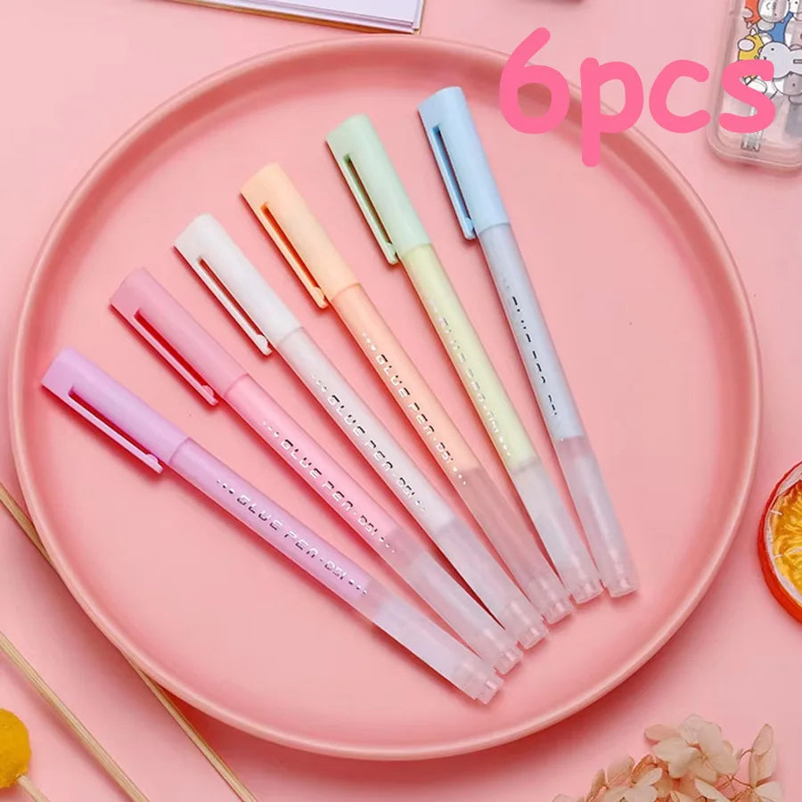 6pcs Pen-Shaped Solid Glue Stick for Kids Quick-Drying Craft Adhesive Pen for School DIY Scrapbooking Creative Art Tools
