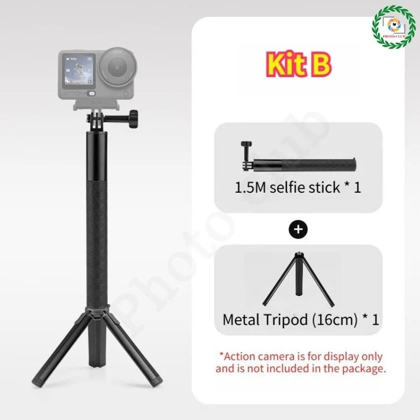 1.5m Selfie Stick For DJI Action 6/5 Pro/4/3 Aluminum Extended Alloy Selfie Stick for GoPro 13 12 11 10/Insta360 Ace Pro 2/X5 X4