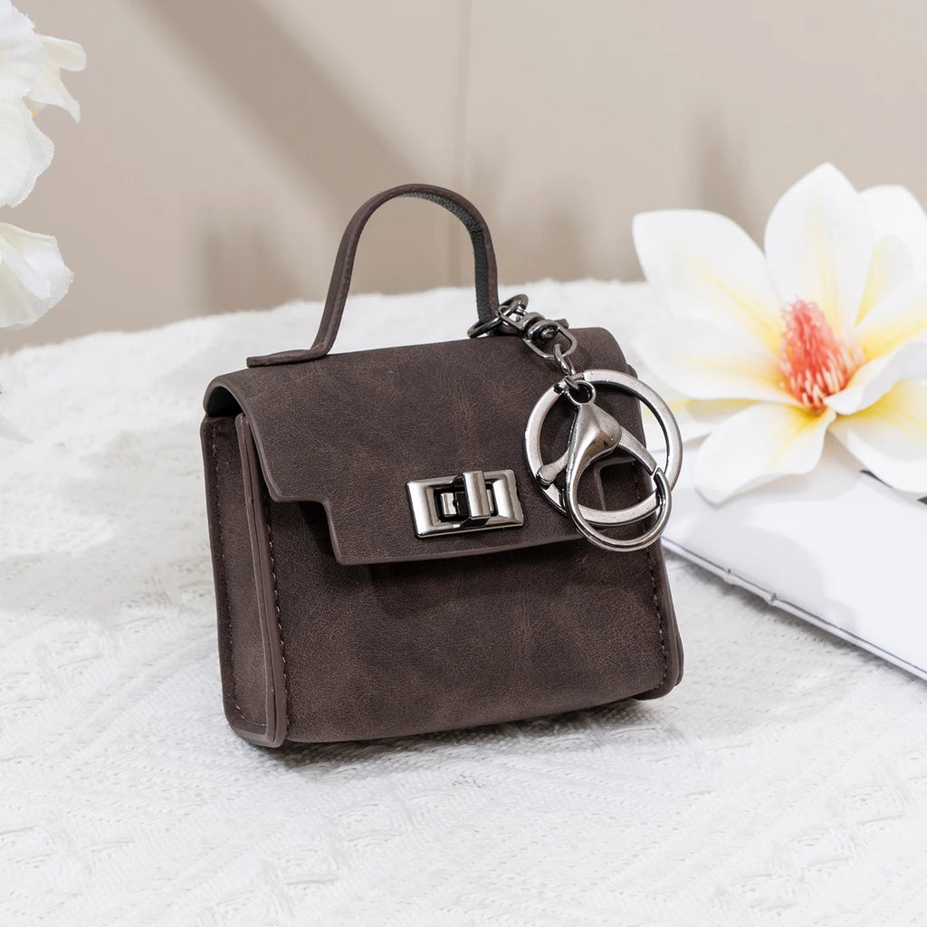 Vintage Suede Mini Handbag Charm Multi-use Airpod Storage Bag Ornament