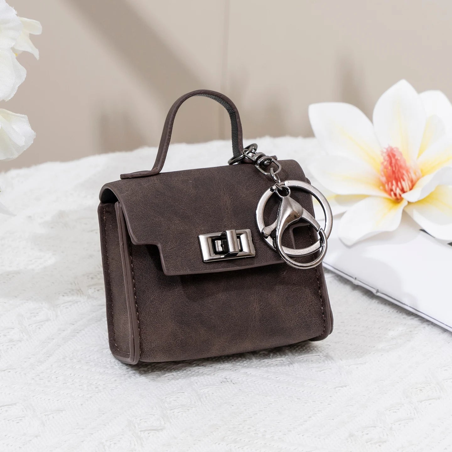 Vintage Suede Mini Handbag Charm Multi-use Airpod Storage Bag Ornament