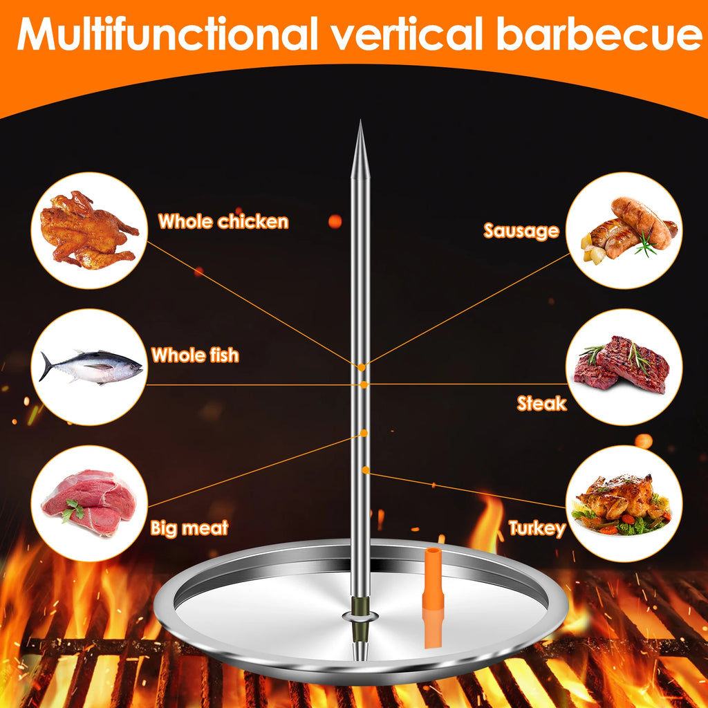 Vertical Skewer for Grill Stainless Steel Pastor Skewer with 2 Removable Vertical Spit Stand Dishwasher Barbecue Grilling Tools