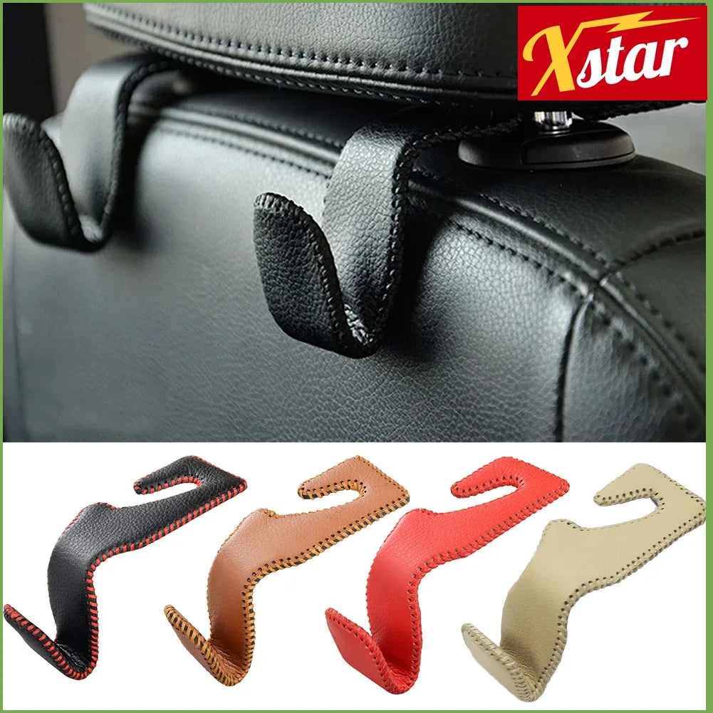 Car Seat Headrest Hooks Leather Hidden Back Hanger Storage Holder Organizer Rear Rack For Purses Bags Interior Accessories