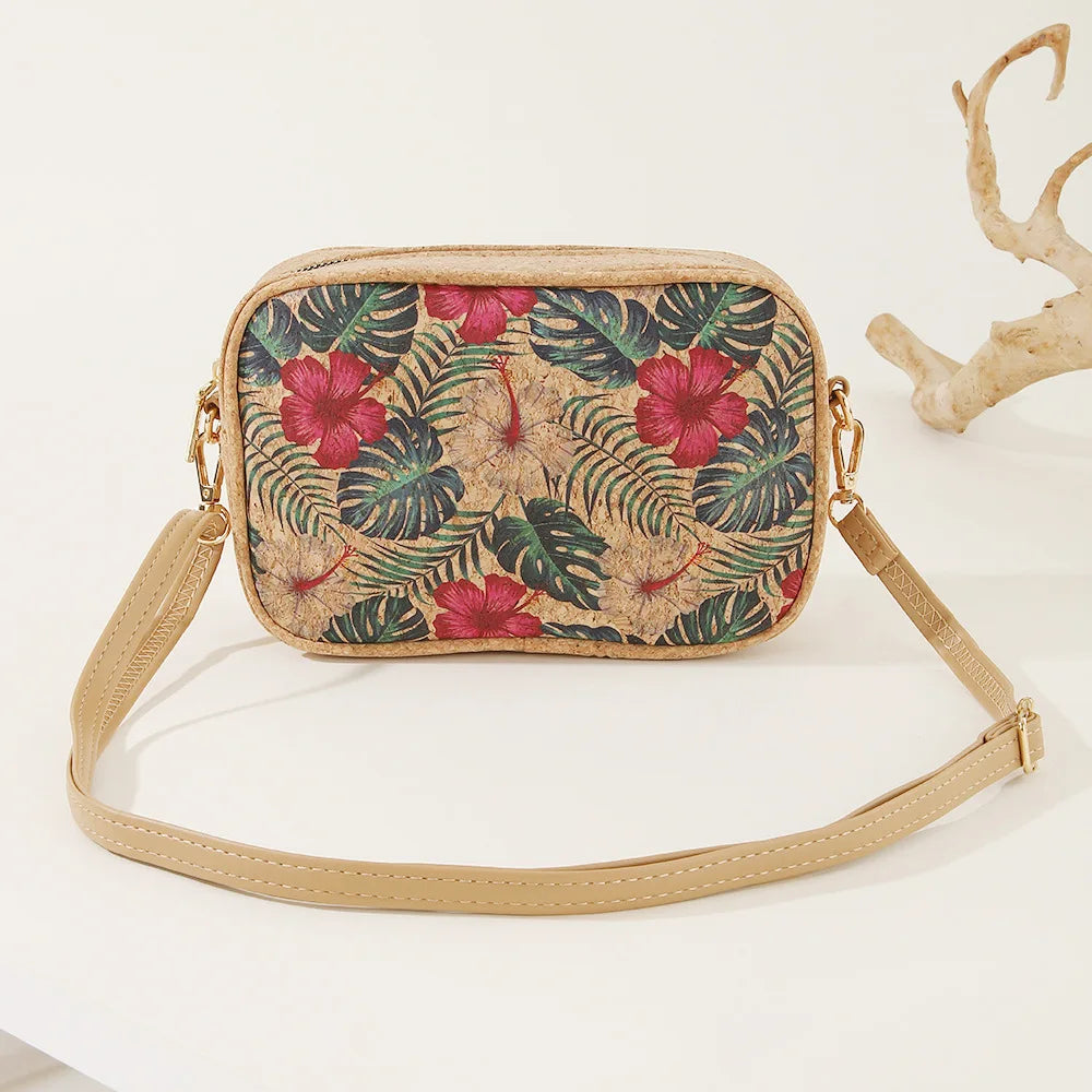 8pcs Crossbody Bags Women Retro Cork Leather National Printing Light Protable Cross Phone Bag