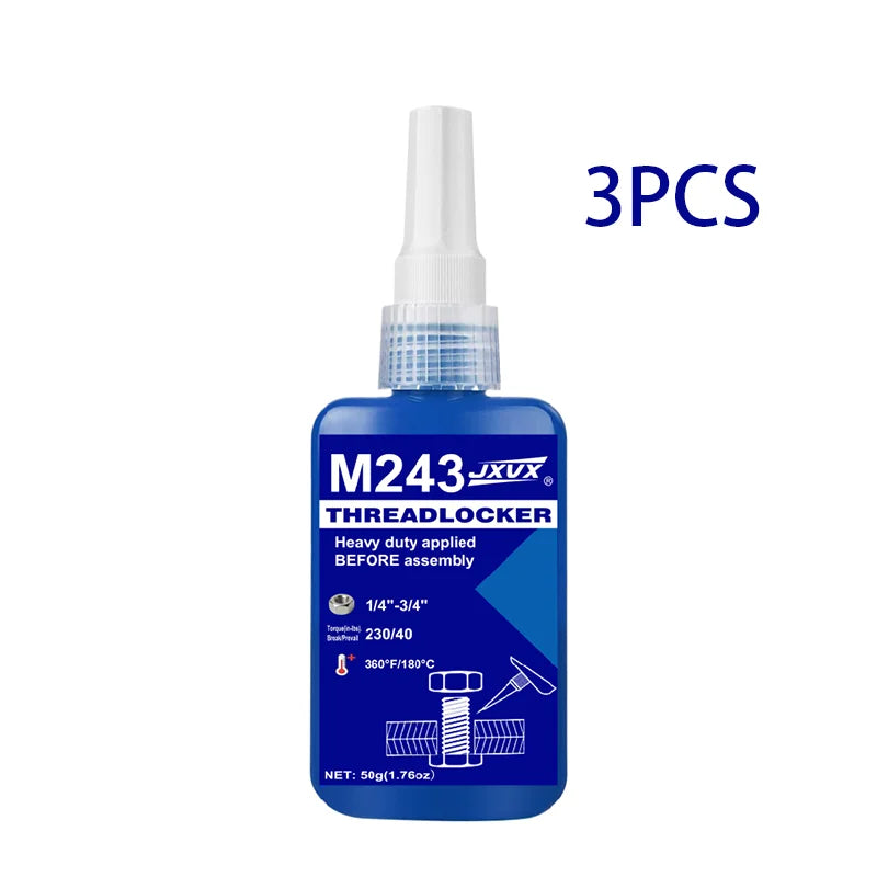 Medium Strength Blue Threadlocker, 50ml, Oil-Resistant and Anti-Rust Anaerobic Adhesive for Metal Fasteners on Motorcycles, Bicycles and Cars