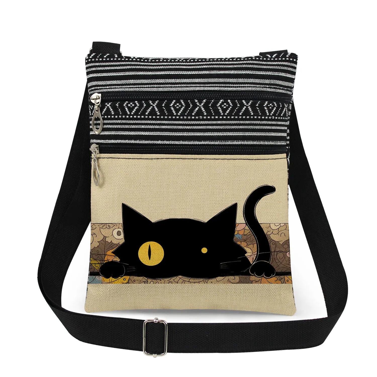 Cute Cartoon Black Cat Print Crossbody Bags Shoulder Bags For Women Daily Travel Portable Small Messenger Bags Catkeeper Gift