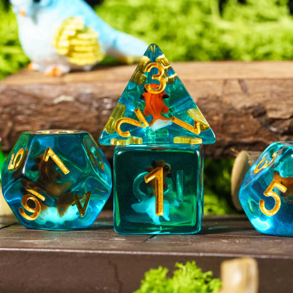 Cusdie Animal DnD Dices Cute Resin 7Pcs Various D4 D6 D8 D10 D% D12 D20  Polyhedral Dice Set for D&D Role Playing Board Games