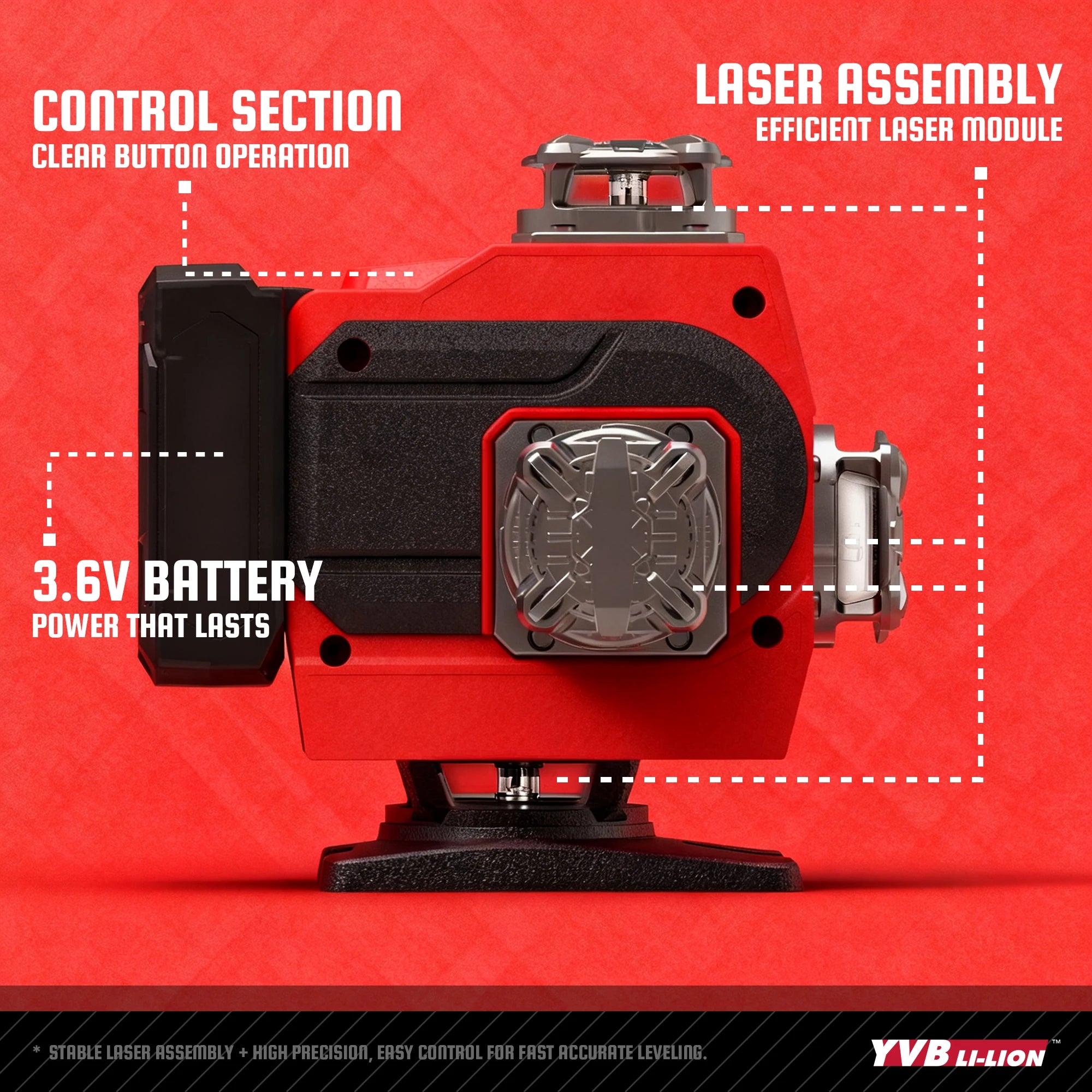 YEVOLT 360° Self-Leveling 16-Line Laser Level (Red/Green Beam Options) - Ultra-Clear for Indoor/Outdoor Use Rechargeable Battery