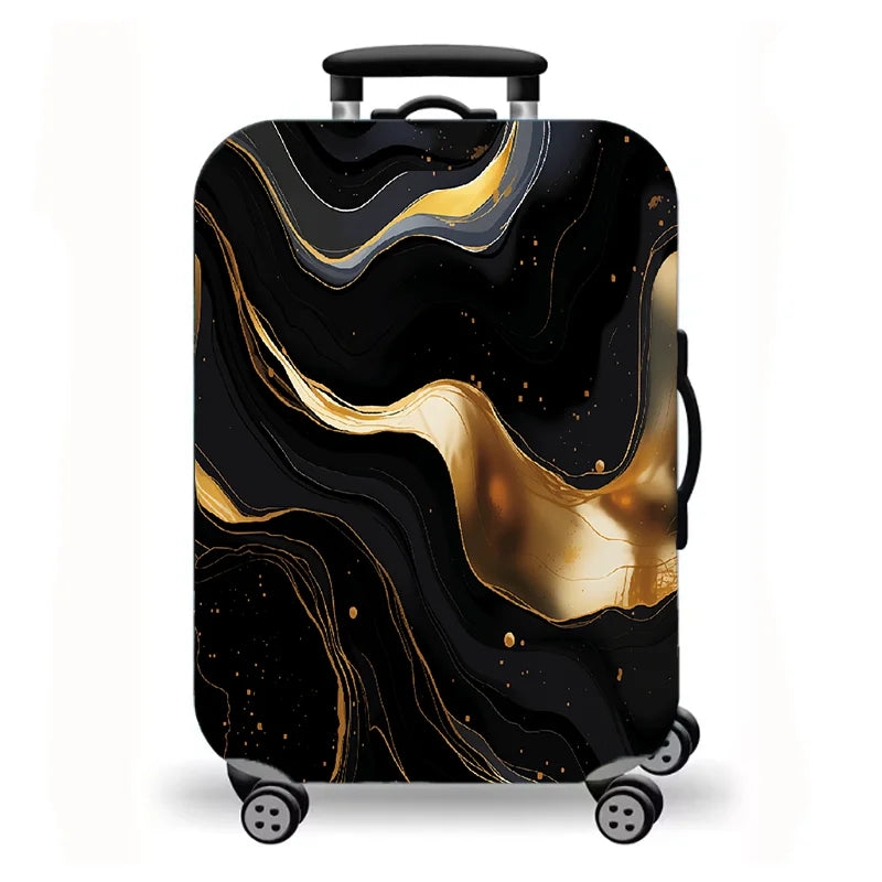 Luggage Cover, Gold Foil Fluid Marble Agate Print Stretch Suitcase Protector, Luxury Neutral Abstract Travel Design