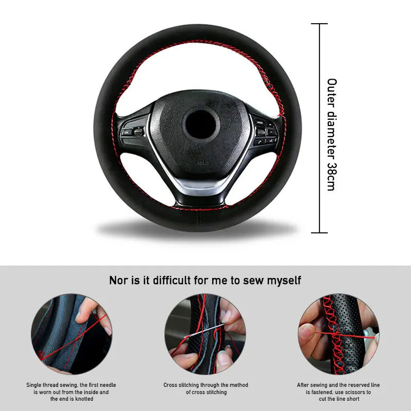 Premium Fur Steering Wheel Cover Universal Car Steering Wheel Braid Cover with Needles and Thread Anti Slip Interior Protector