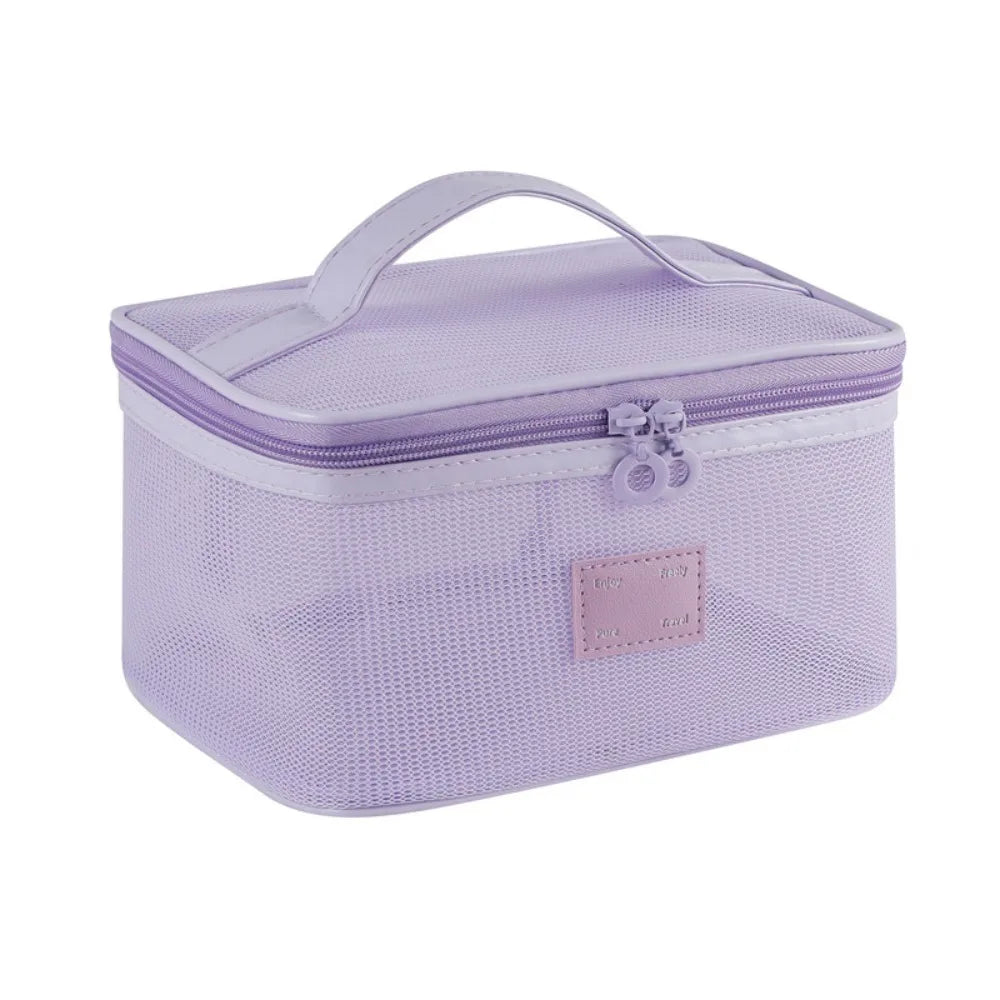 Portable Mesh Handheld Makeup Bag Lightweight Zipper Transparent Mesh Cosmetic Bag Square Large Capacity Cosmetic Cases
