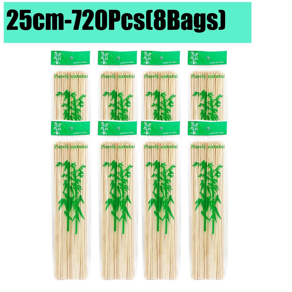 90-1350Pcs Disposable BBQ Bamboo Sticks 15/20/25/30cm for Grilling, Fruit, Kabob,BBQ, Barbecue, Kitchen, Camping, Outdoor