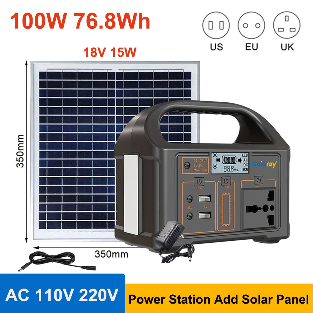 Gaiaray 500W 300W 100W Portable Power Station Solar Generator 460Wh LiFePo4 Battery 110V 220V Energy Power Plant for Camping RV