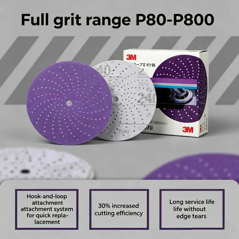 3M Cubitron II 737U 6 Inch 150mm Purple Clean Sanding Disc Multi-Hole Ceramic Abrasive Sandpaper for Automotive Paint Repair