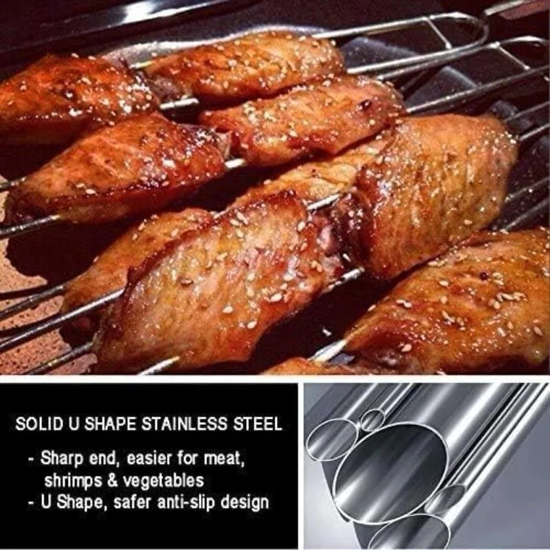 BBQ Metal Skewers for Grilling 6pcs ,Stainless Steel U-Shaped Barbecue Brazing Fork Needle Grilling Skewers Bbq Grill Outdoor