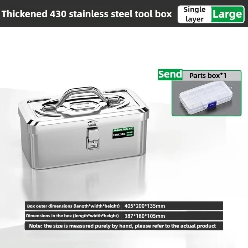 Stainless Steel Toolbox Organizer Electronics Car Mechanic Tool Case Thickened Hardware Storage Tools Case Handheld Toolbox